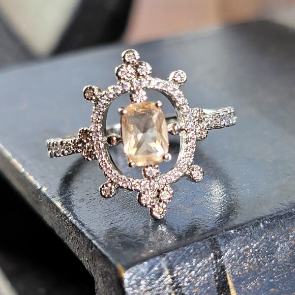 Elegant Rhodium Plated Simulated Champagne Gemstone Ring, Size 10 - Picture 9 of 9